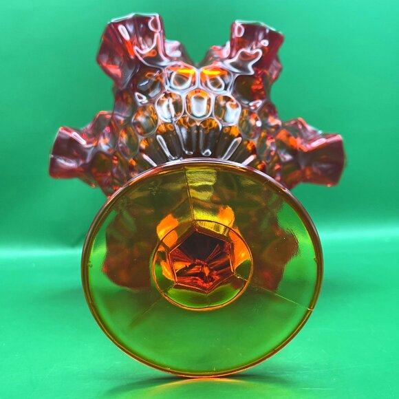 Fenton Amberina Ruffled Crimped Thumbprint Pedestal Candy Dish Compote VTG MCM - Picture 9 of 13